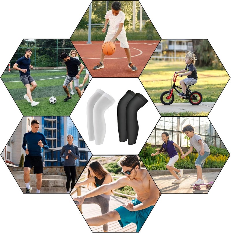 Luwint 2 Pairs Leg Sleeves, UV Sun Protection Cover Sports Accessories for Kids and Adults, Black and White - Image 4